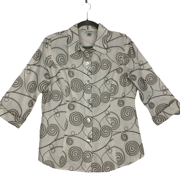 Austin Reed 100% Linen Button Front Vintage Blouse 3/4 Sleeves  Size 8 - Picture 1 of 6